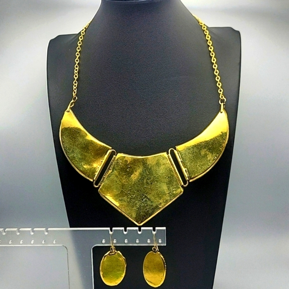 MALACHITE & RED CORAL GEMSTONE GOLD PLATED TIBETAN NECKLACE & EARRING SET 16-17" - Picture 8 of 10